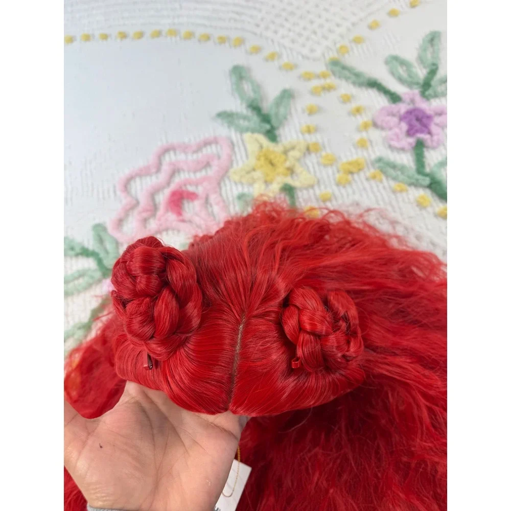 Vibrant Red‎ Cosplay Wig Braided Buns Long Wavy Synthetic Fiber